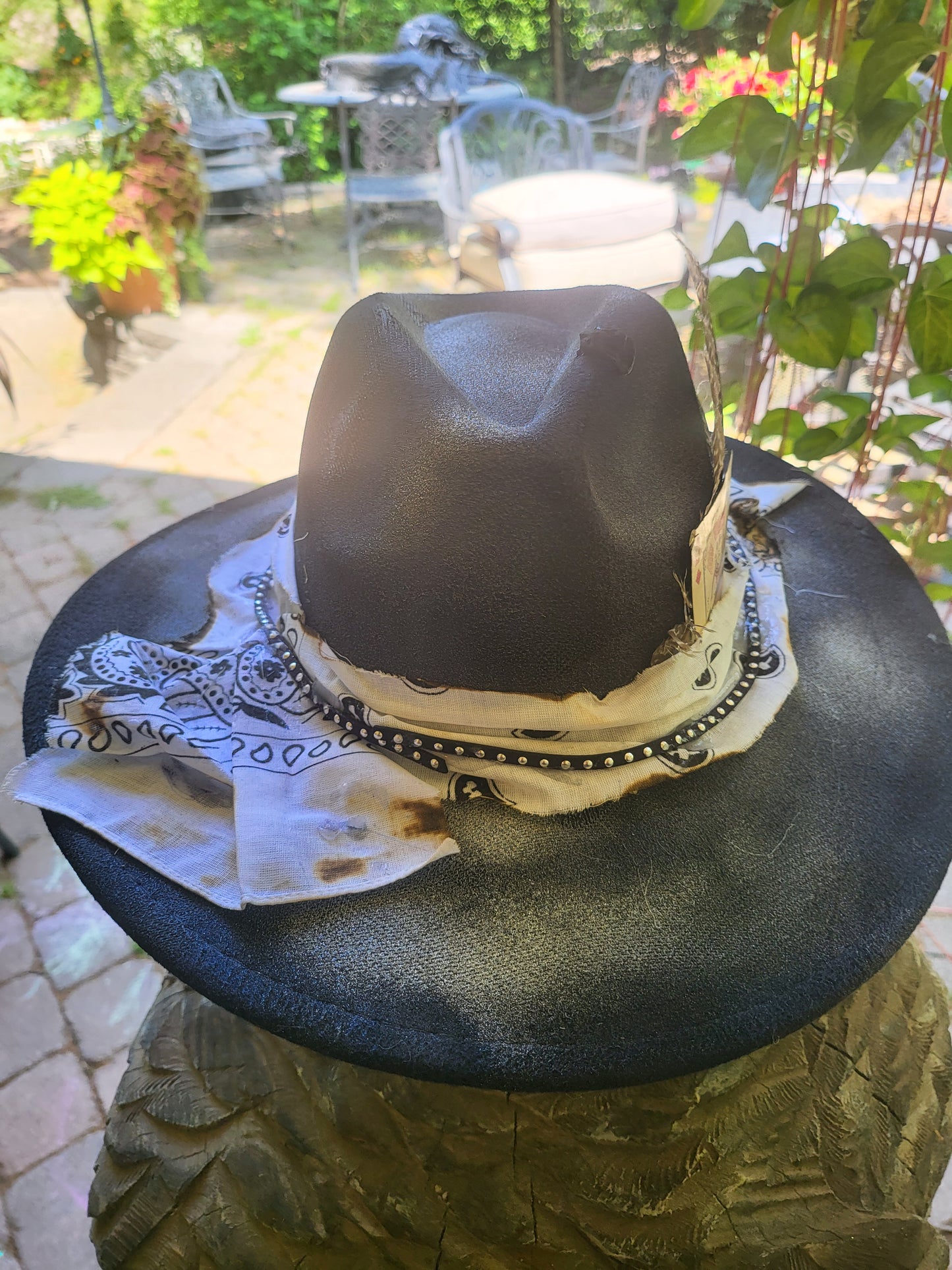 Distressed Cowboy Hat With Bandana, Cowgirl Hat, Yellowstone Hat