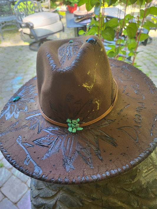 Dream Catcher Cowboy Hat, Handburned Cowgirl hat, Dreams come true Hat
