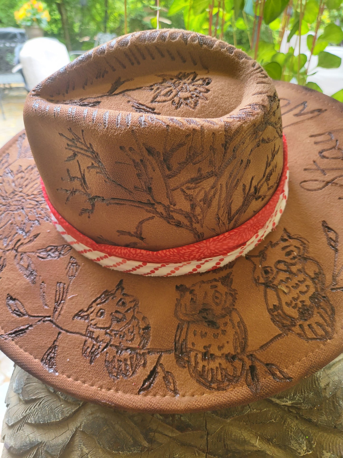 Wolf and Owl Wildlife hand burned Cowboy Hat Stay Wild Cowgirl Hat