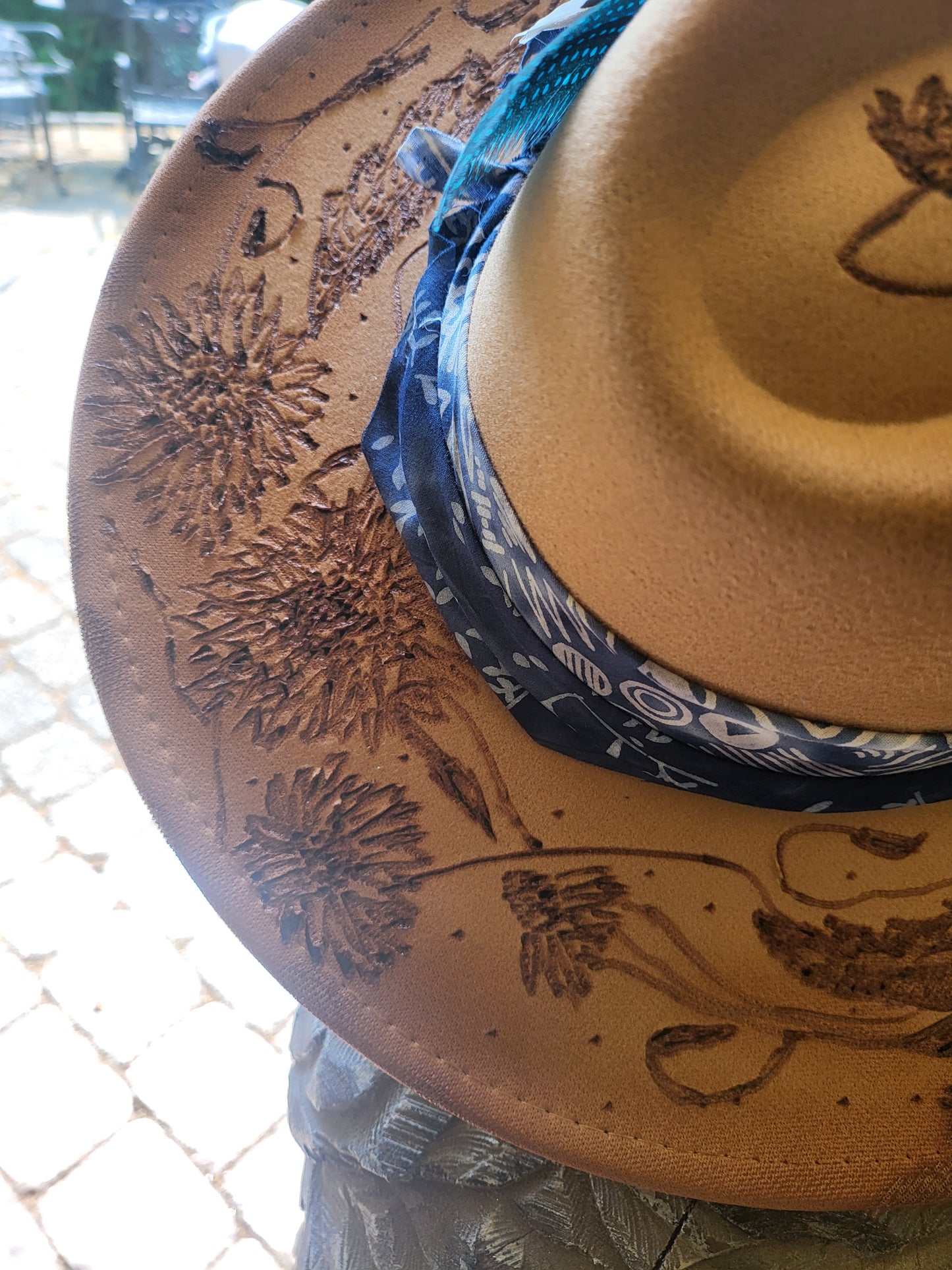 Beautiful Hand Burned  Long Horn and Wild Flowers Cowboy hat , Yellowstone, Cowgirl, Fedora