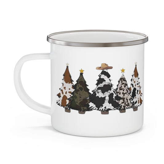 Country Cowhide Christmas Tree Enamel Camping Mug