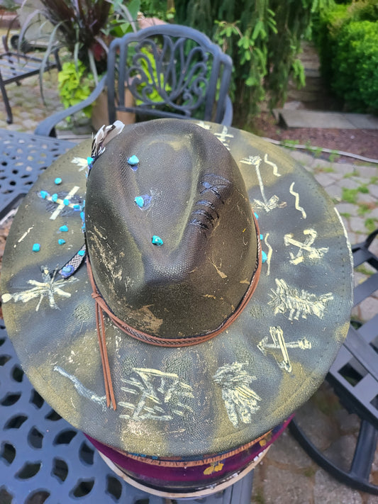 Rustic Custom Beautiful Cowboy Hat, handburned Cowgirl Hat with Western Symbols