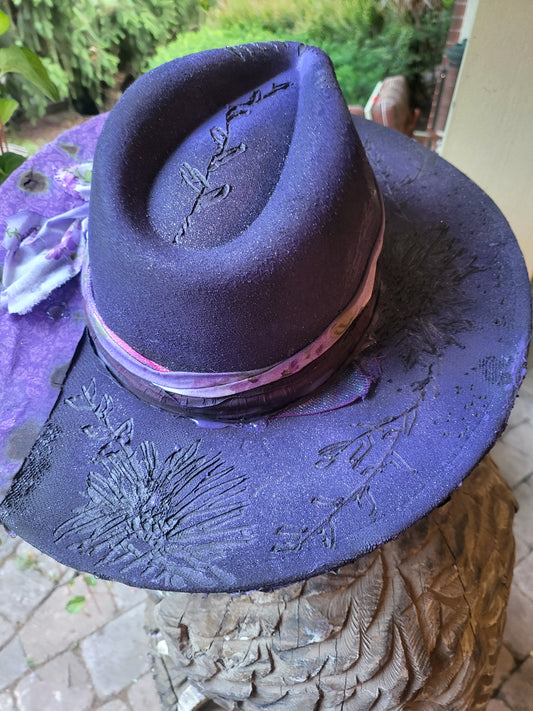 Unique Cowboy Hat, Beautiful Cowgirl Hat, Yellowstone Western Hat, Handburned flowers