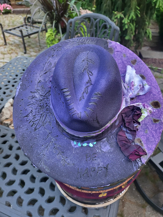 Unique Cowboy Hat, Beautiful Cowgirl Hat, Yellowstone Western Hat, Handburned flowers