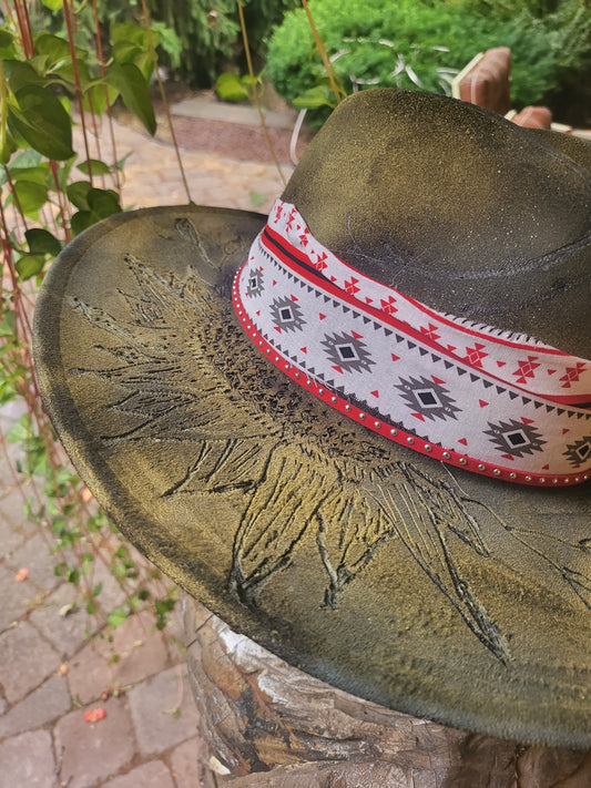 Distressed Sryle handmade Cowboy Hat with saying ,Cowgirl Hat Sucker for Boots and Horses