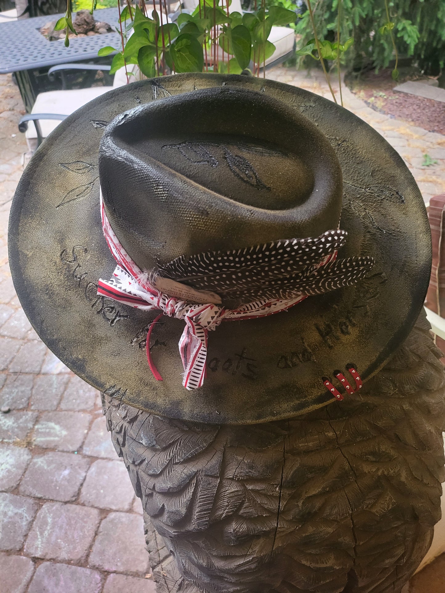 Distressed Sryle handmade Cowboy Hat with saying ,Cowgirl Hat Sucker for Boots and Horses