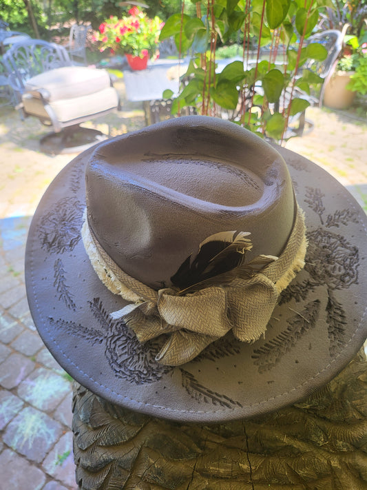 Beautiful hand burned Cowboy Hat with Dogwood and Vines , Cowgirl hat ,Unique Hat