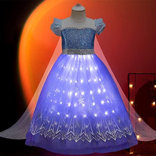 Light Up Princess Costume Dress Girls Halloween Costumes Christmas Little Toddler Ice Clothes Ice Kids Birthday Carnival Party Play Outfit Anna Snow Vestido, Purple Blue, 8-9 Years