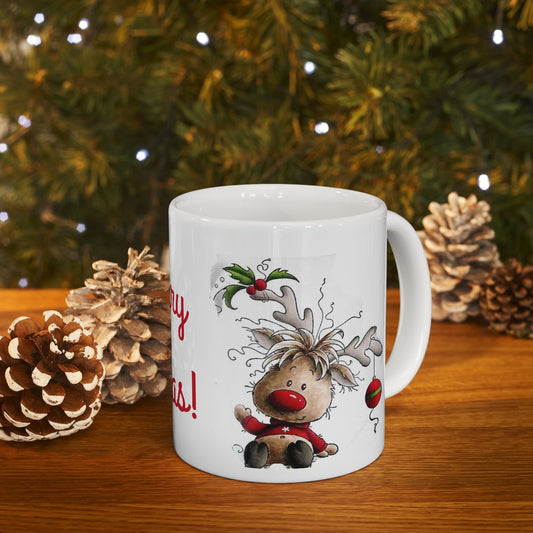 Adorable Rudoph Reindeer Mug, Merry Christmas Mug, Cute Deer Mug, Christmas Gift Mug 11oz