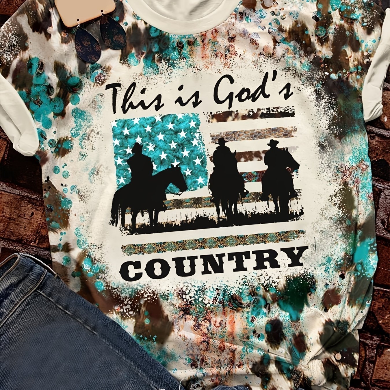 This Is God Country Letter Print T-shirt, Casual Vintage Crew Neck Short Sleeve T-shirt, Women's Clothing