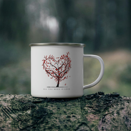 All you need is Love Heart Mug, Valentine Mug , 2 Side Heart Mug Enamel Camping Mug