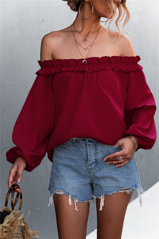 Frill Trim Off-Shoulder Balloon Sleeve Top freeshipping - Tumble Hills