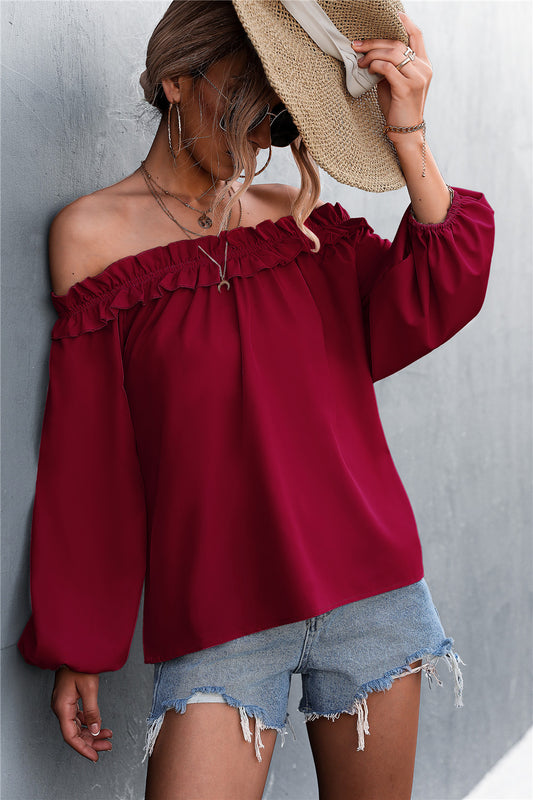 Frill Trim Off-Shoulder Balloon Sleeve Top freeshipping - Tumble Hills