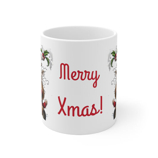 Adorable Rudoph Reindeer Mug, Merry Christmas Mug, Cute Deer Mug, Christmas Gift Mug 11oz