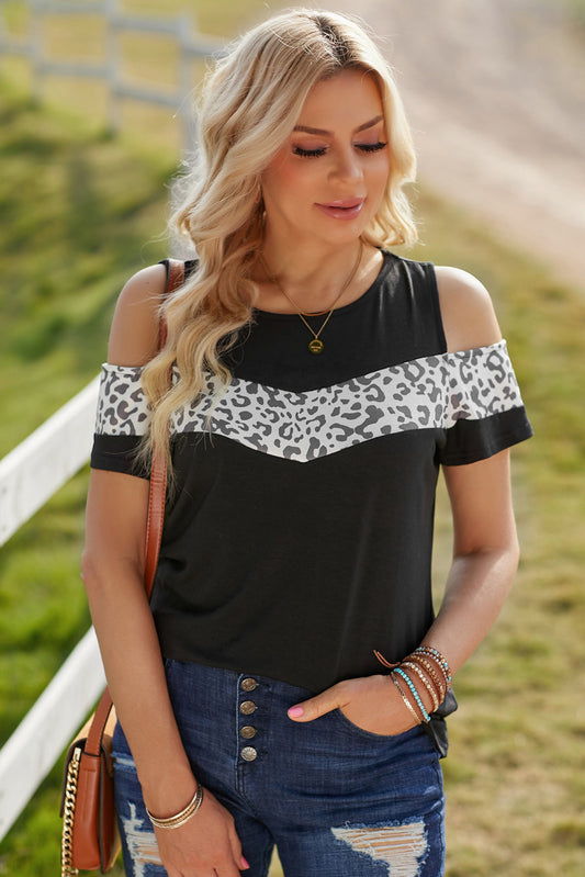 Leopard Cold-Shoulder Tee Shirt freeshipping - Tumble Hills