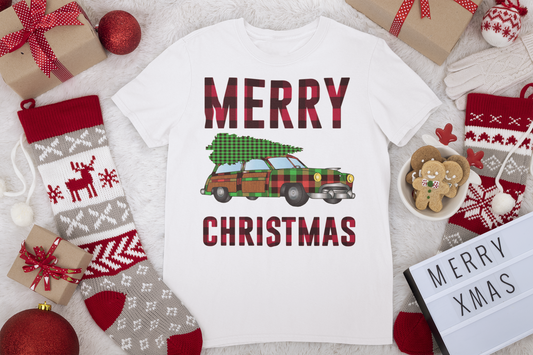 Buffalo Plaid Station Wagon with Christmas Tree, Merry Christmas shirt,Christmas shirt,Funny xmas shirt - Tumble Hills