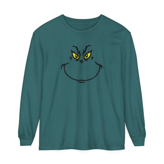 grinch face Unisex Garment-dyed Long Sleeve T-Shirt