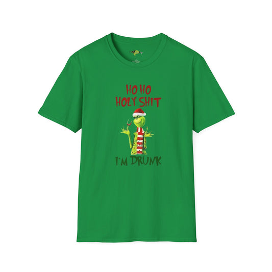 Grinch Ho Ho Holy Shit Im Drunk and Grinch label Unisex Softstyle T-Shirt