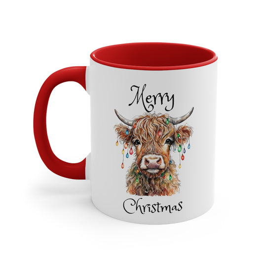 Merry Christmas Highlander Cow Mug with Lights , Christmas Gifts , Farm animal mugs