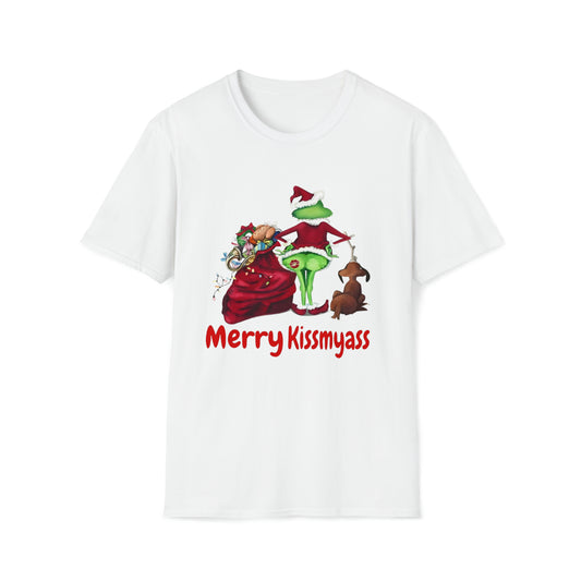 Grinch Merry Kiss My Ass  Softstyle T-Shirt Funny Christmas Tshirt , Christmas Gift