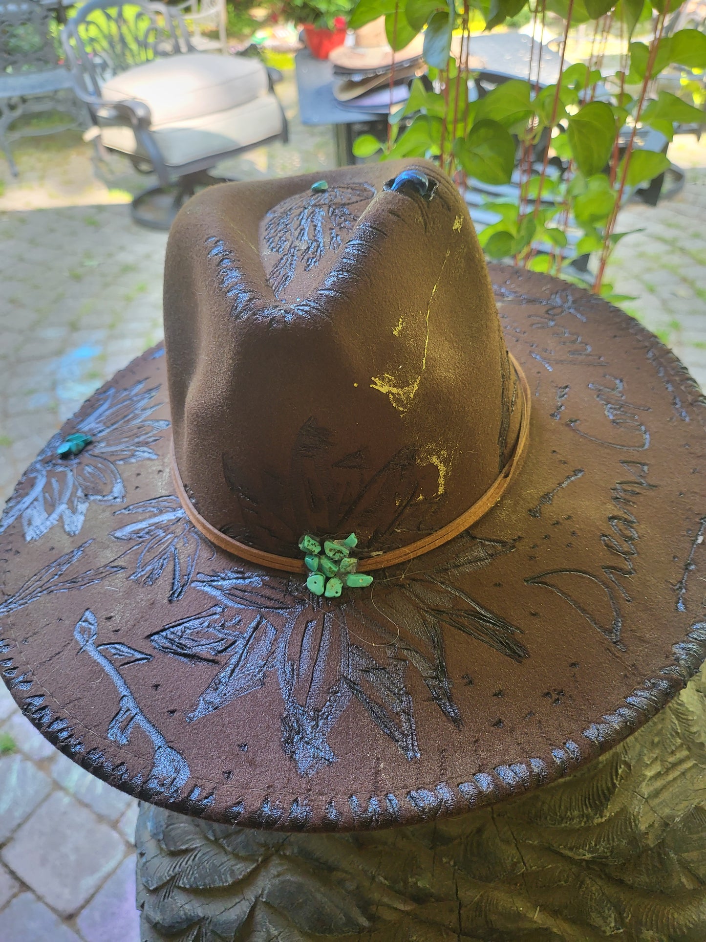 Dream Catcher Cowboy Hat, Handburned Cowgirl hat, Dreams come true Hat