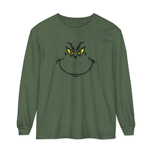 grinch face Unisex Garment-dyed Long Sleeve T-Shirt