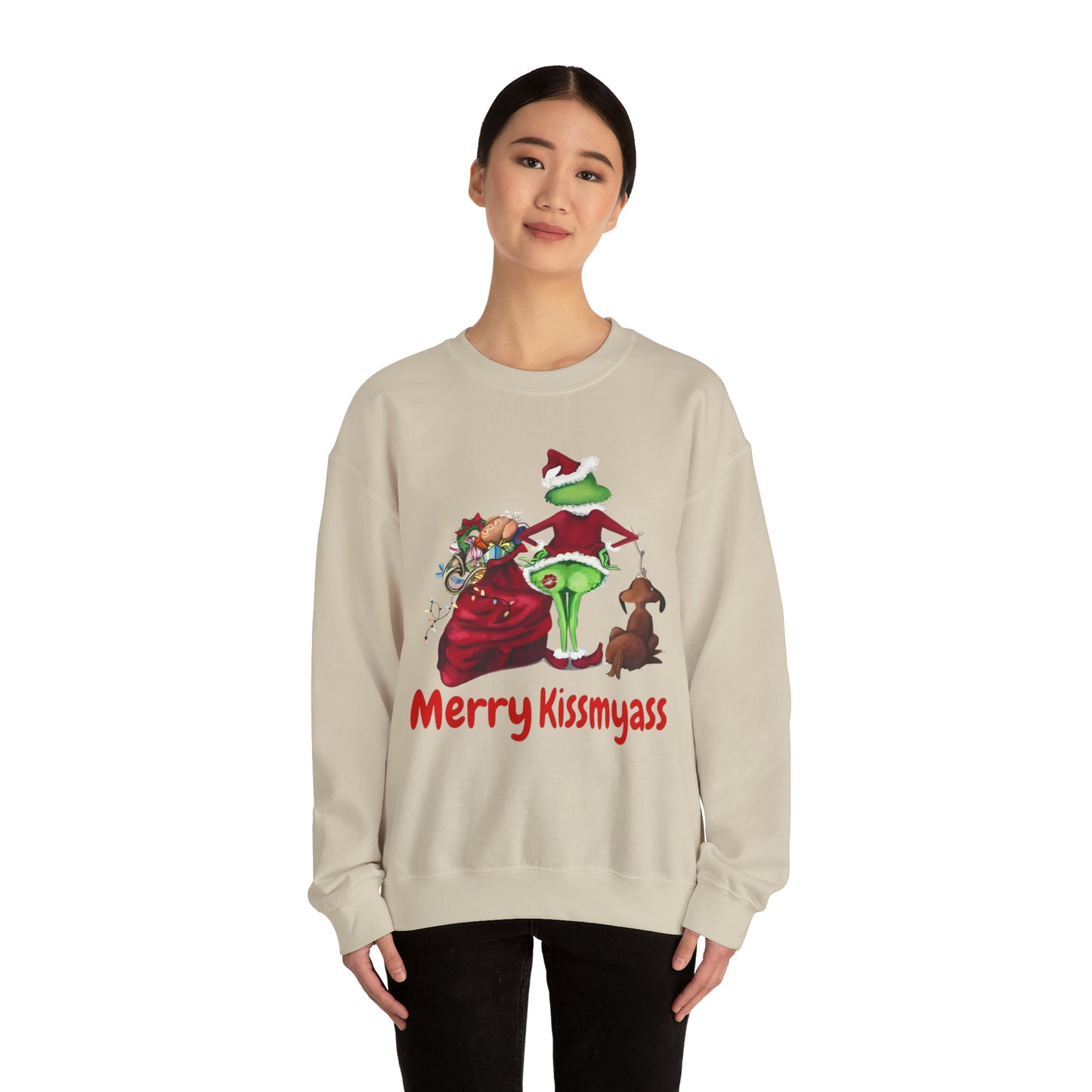 Grinch Merry Kiss My Ass Crewneck SweatshirtChristmas funny Grinch sweatshirt