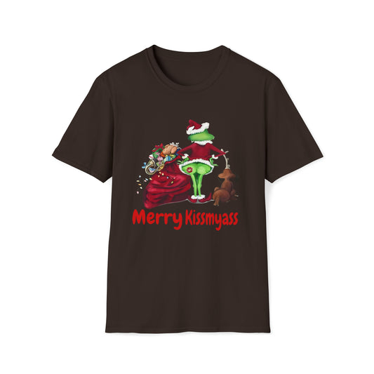 Grinch Merry Kiss My Ass  Softstyle T-Shirt Funny Christmas Tshirt , Christmas Gift