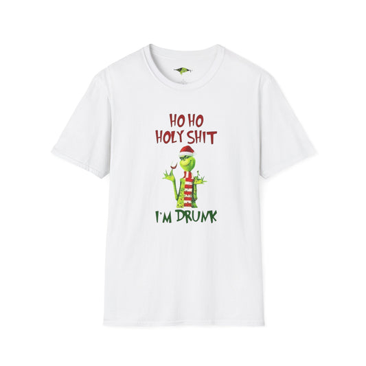 Grinch Ho Ho Holy Shit Im Drunk and Grinch label Unisex Softstyle T-Shirt