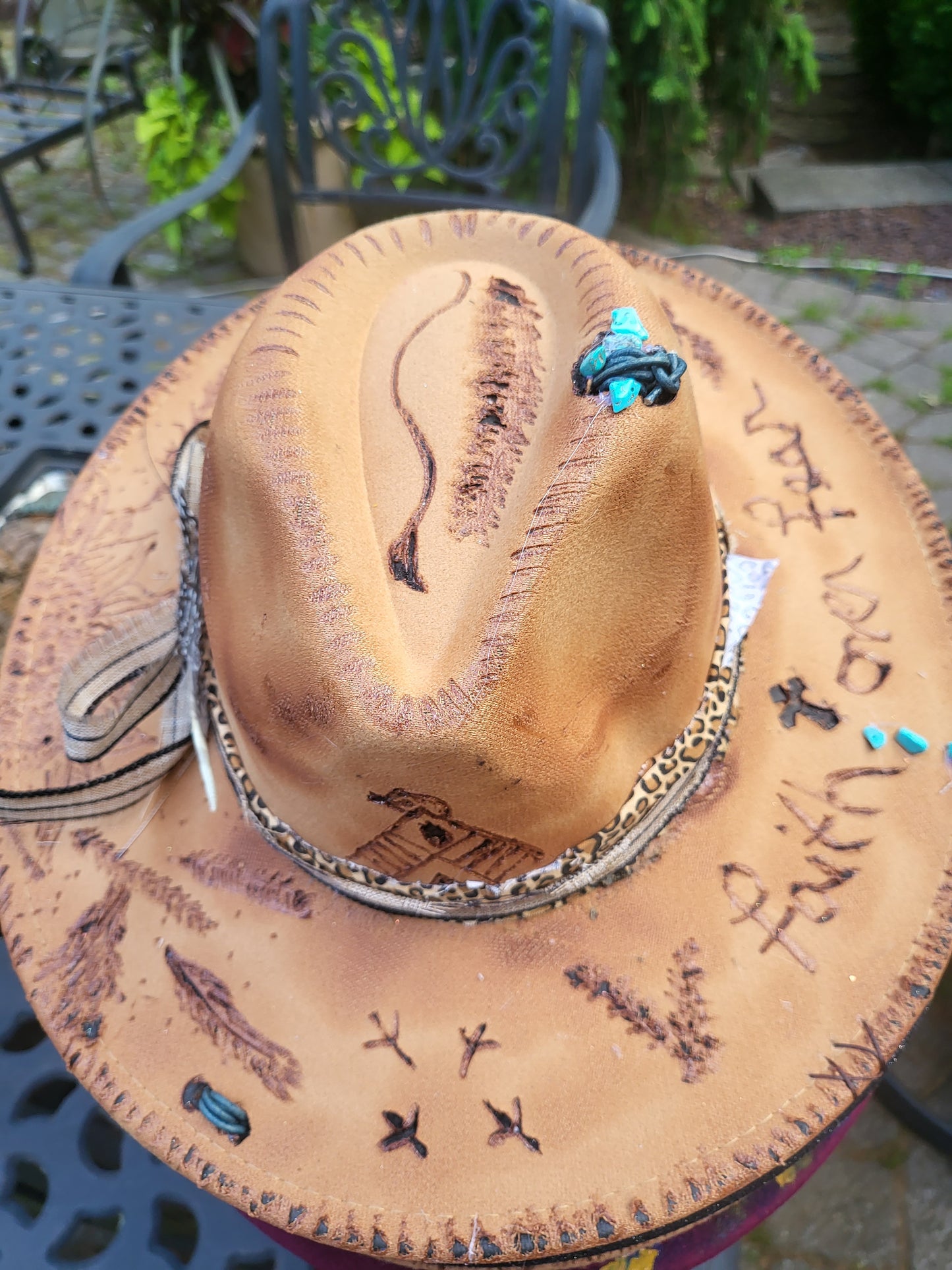 Faith over Fear Hand burned Cowboy Hat with Western Symbols