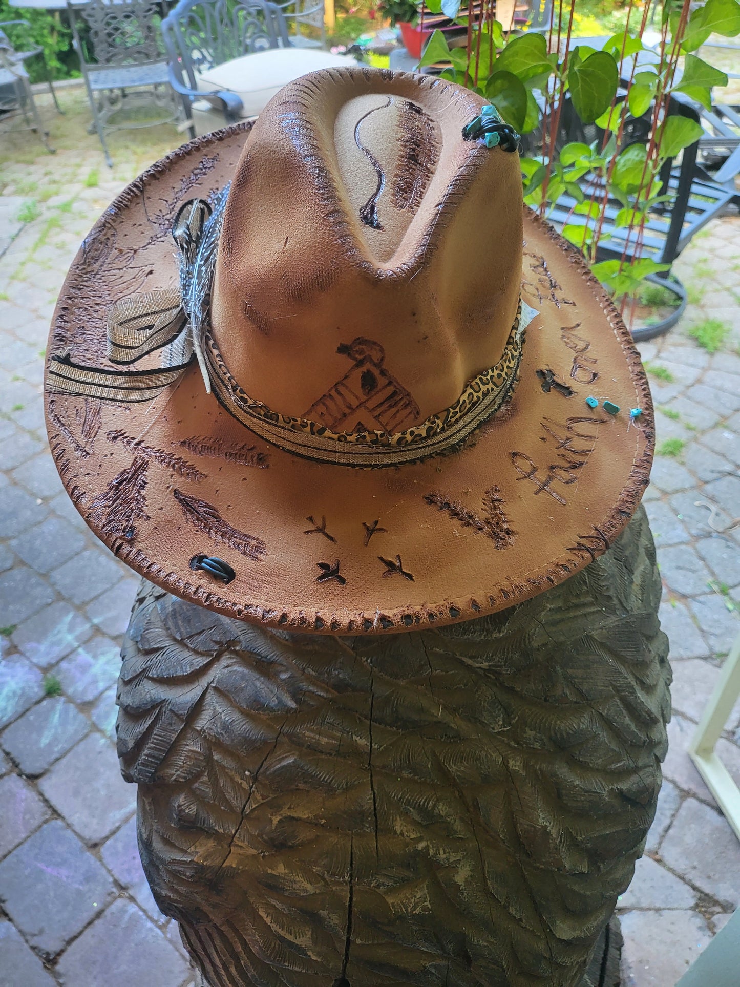 Faith over Fear Hand burned Cowboy Hat with Western Symbols