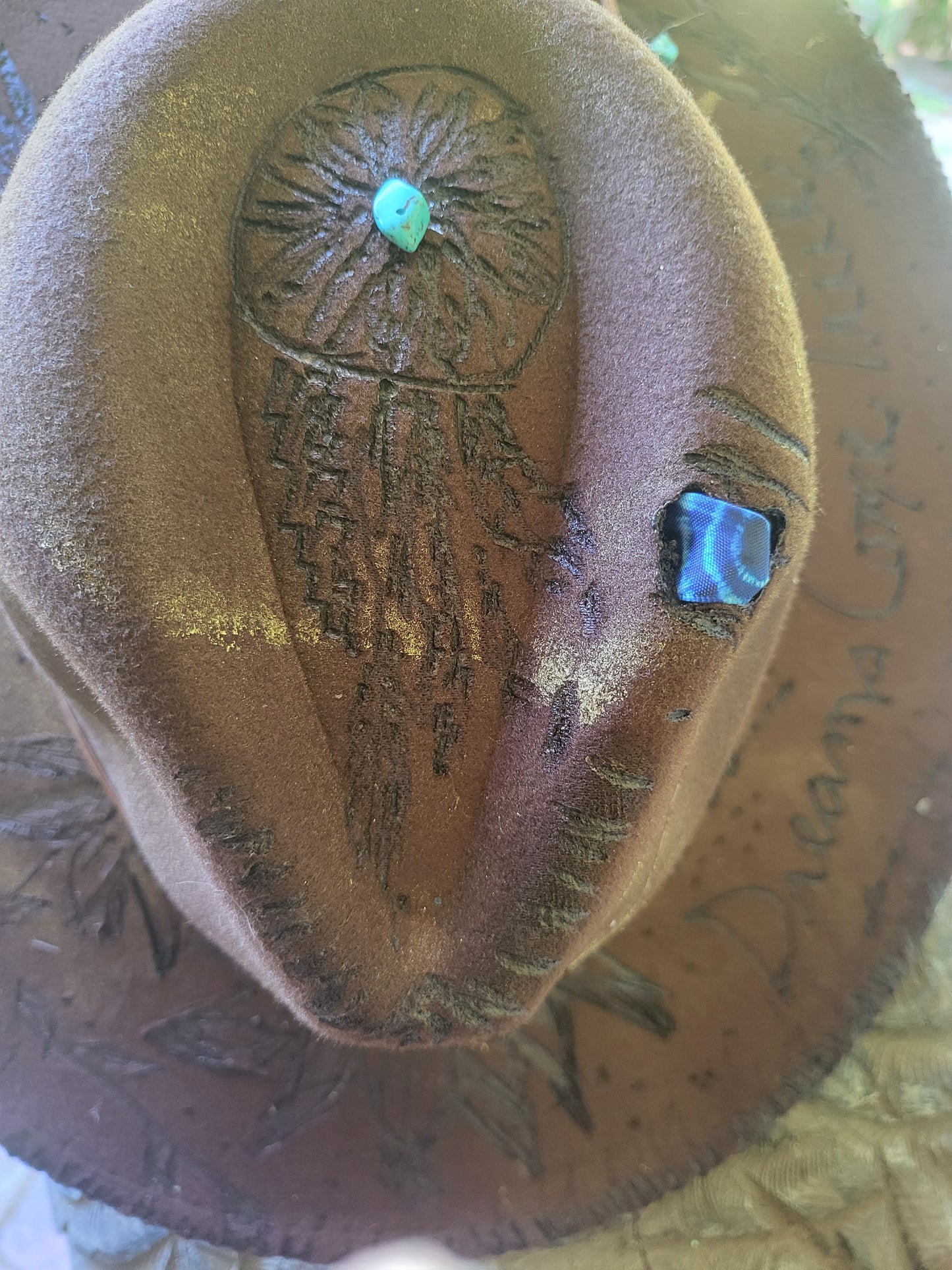 Dream Catcher Cowboy Hat, Handburned Cowgirl hat, Dreams come true Hat