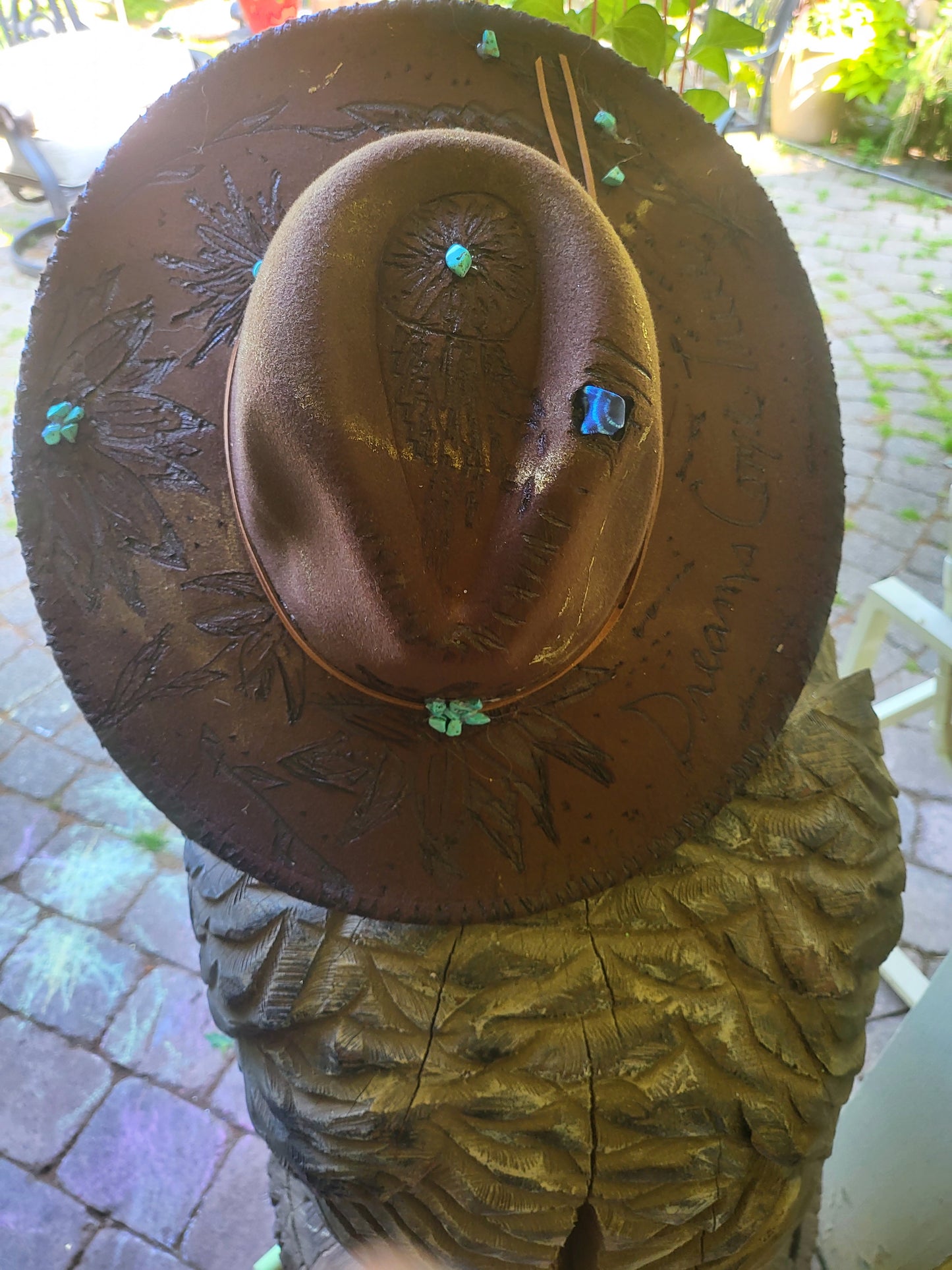 Dream Catcher Cowboy Hat, Handburned Cowgirl hat, Dreams come true Hat