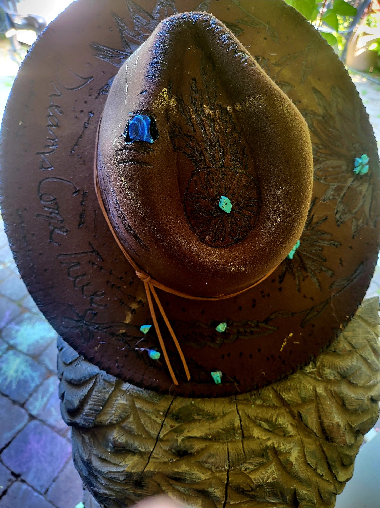 Dream Catcher Cowboy Hat, Handburned Cowgirl hat, Dreams come true Hat