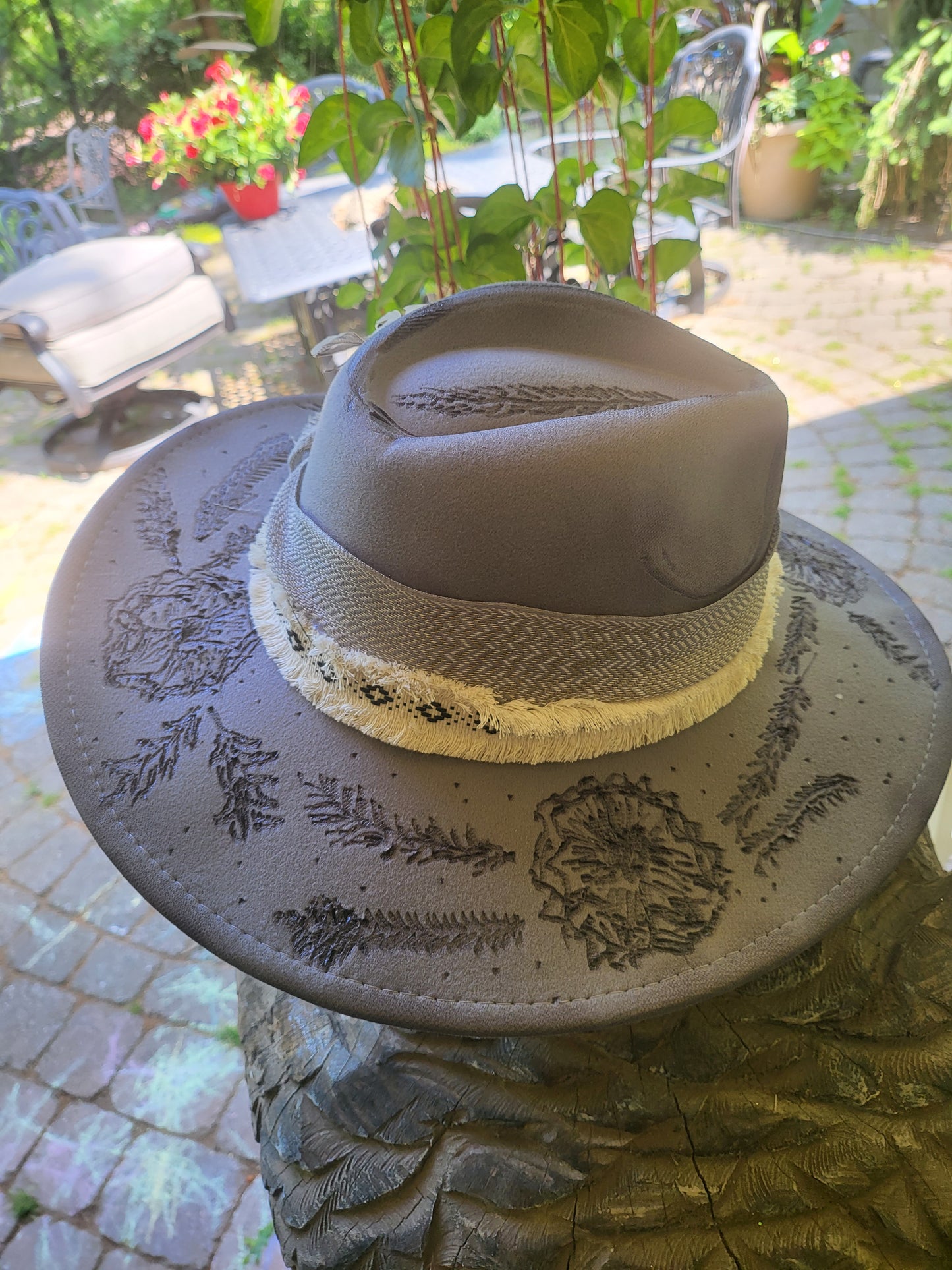 Beautiful hand burned Cowboy Hat with Dogwood and Vines , Cowgirl hat ,Unique Hat