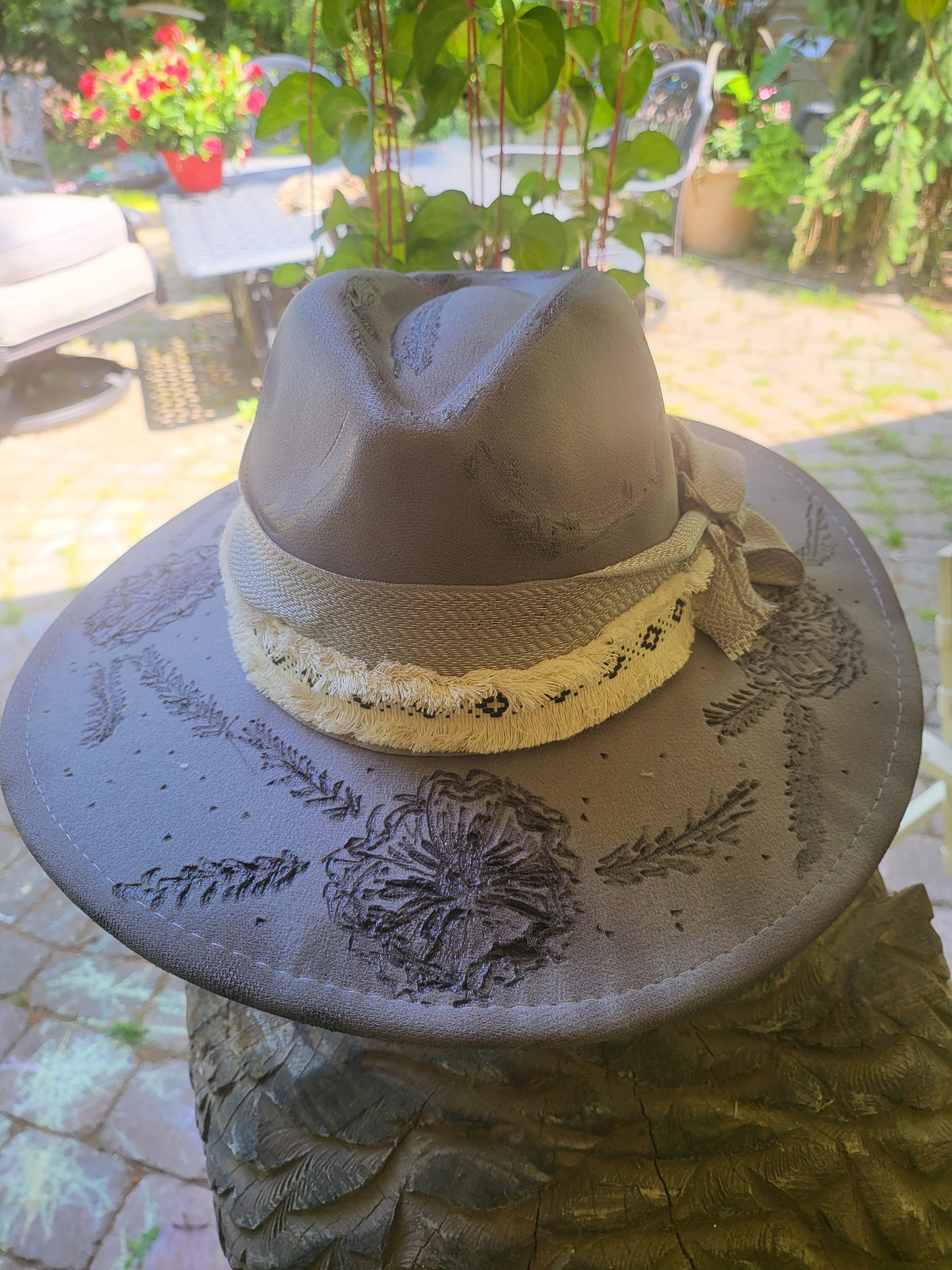 Beautiful hand burned Cowboy Hat with Dogwood and Vines , Cowgirl hat ,Unique Hat