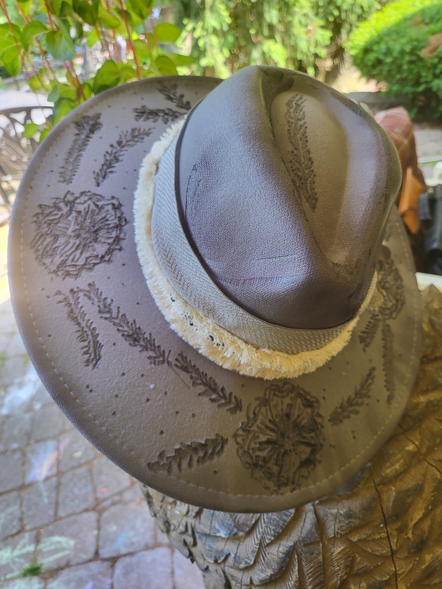 Beautiful hand burned Cowboy Hat with Dogwood and Vines , Cowgirl hat ,Unique Hat