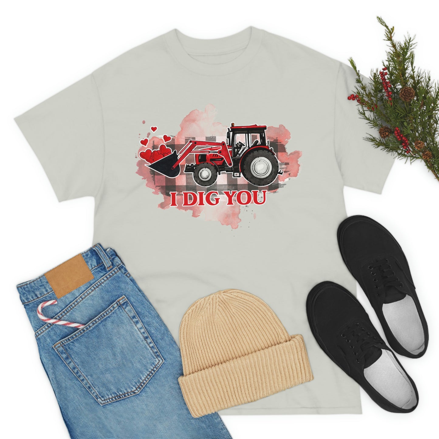 I Dig You Tractor Valentine Tshirt Unisex Heavy Cotton Tee