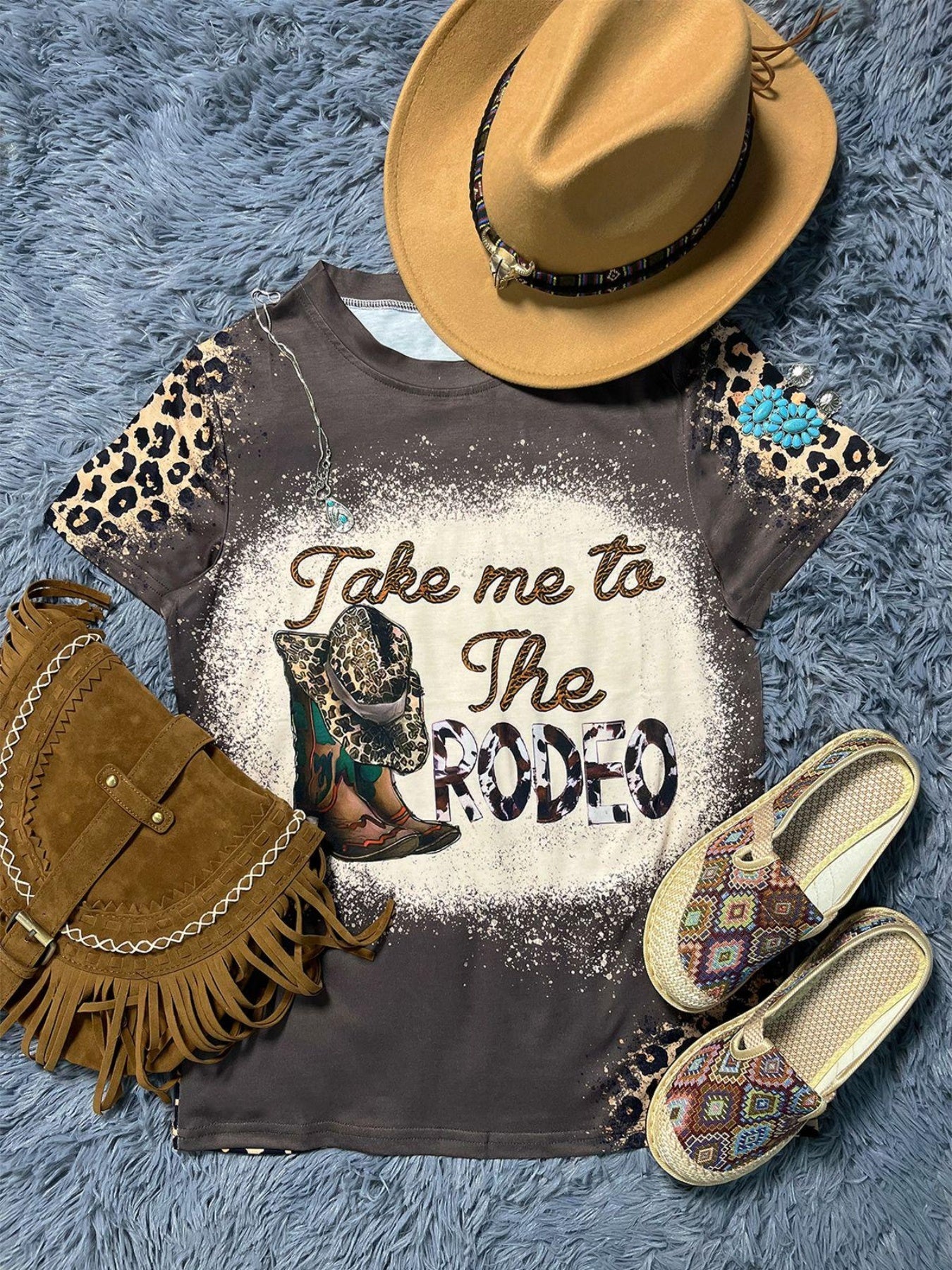 Take Me To The Rodeo Print T-Shirt, Western Cowboy Style Raglan Sleeve Casual Top For Spring & Summer, Women's Clothing