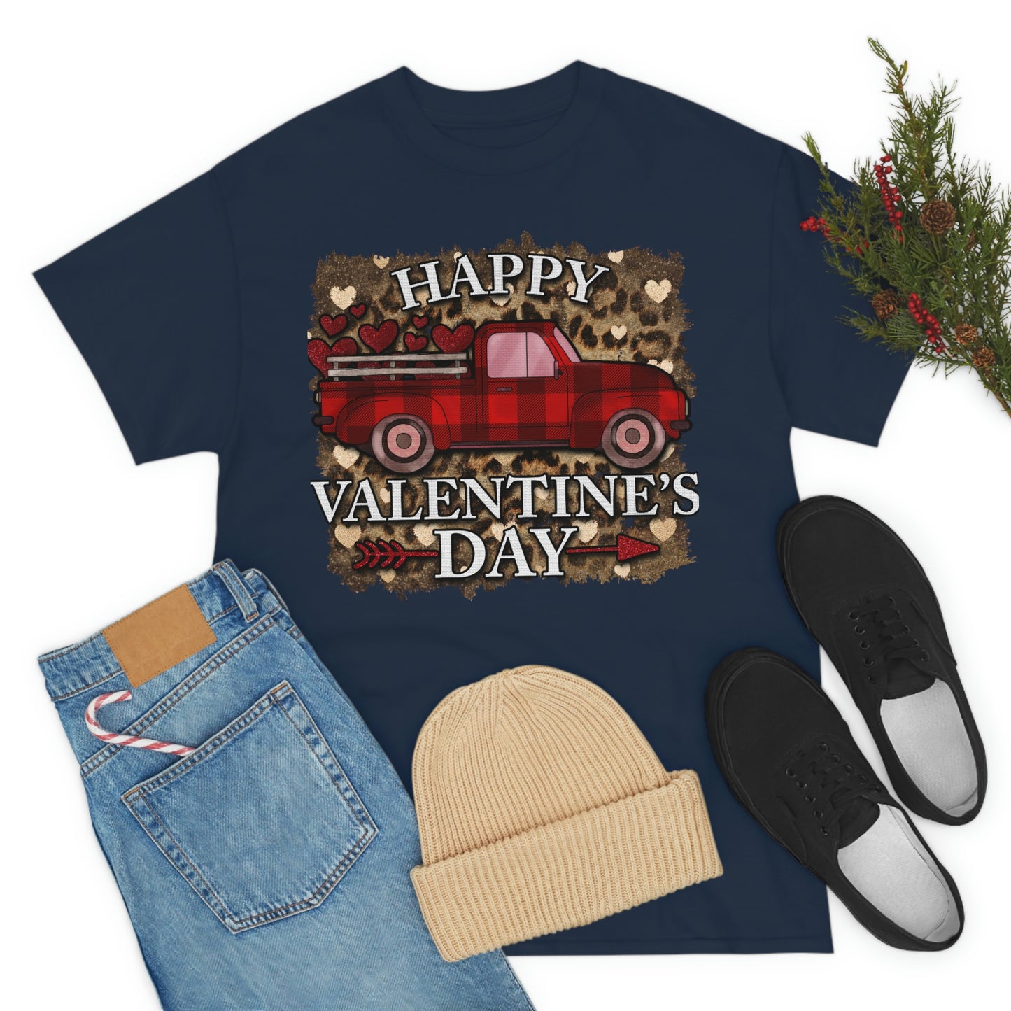 Happy Valentine Country Truck Shirt, Unisex Heavy Cotton Tee