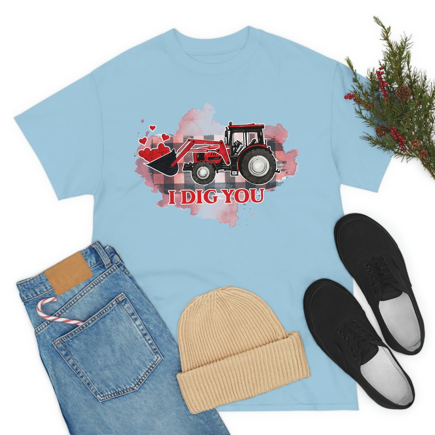 I Dig You Tractor Valentine Tshirt Unisex Heavy Cotton Tee