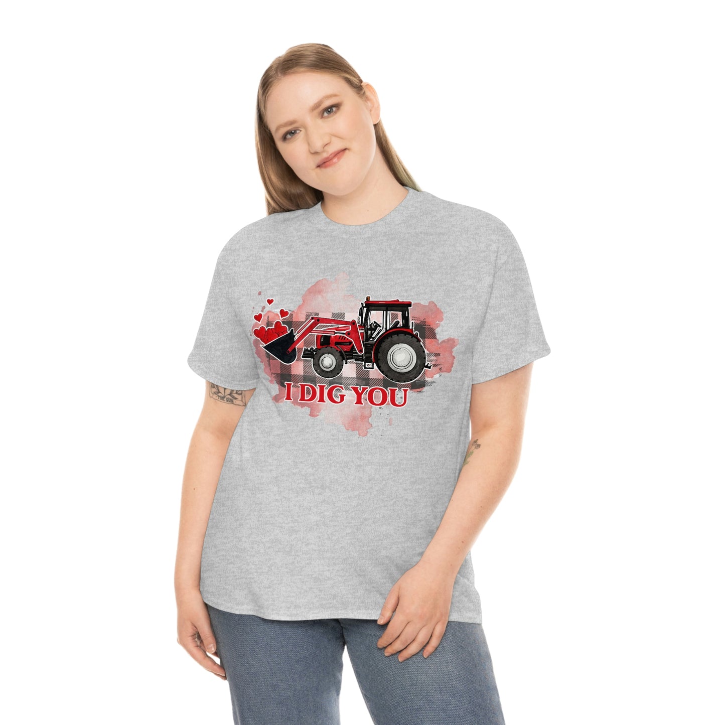 I Dig You Tractor Valentine Tshirt Unisex Heavy Cotton Tee