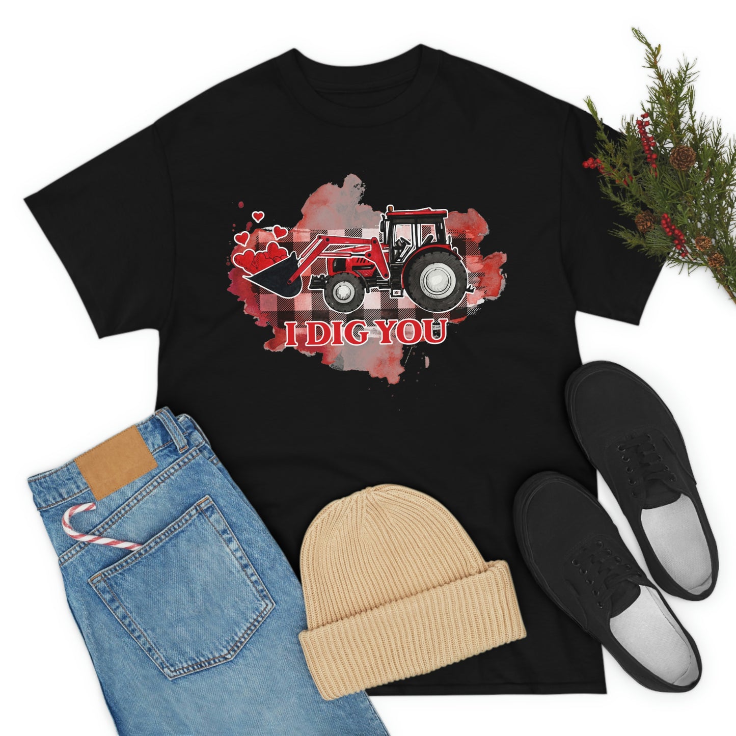 I Dig You Tractor Valentine Tshirt Unisex Heavy Cotton Tee