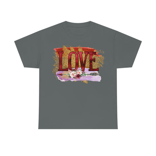 Love Flower Arrow Valentine Unisex Heavy Cotton Tee