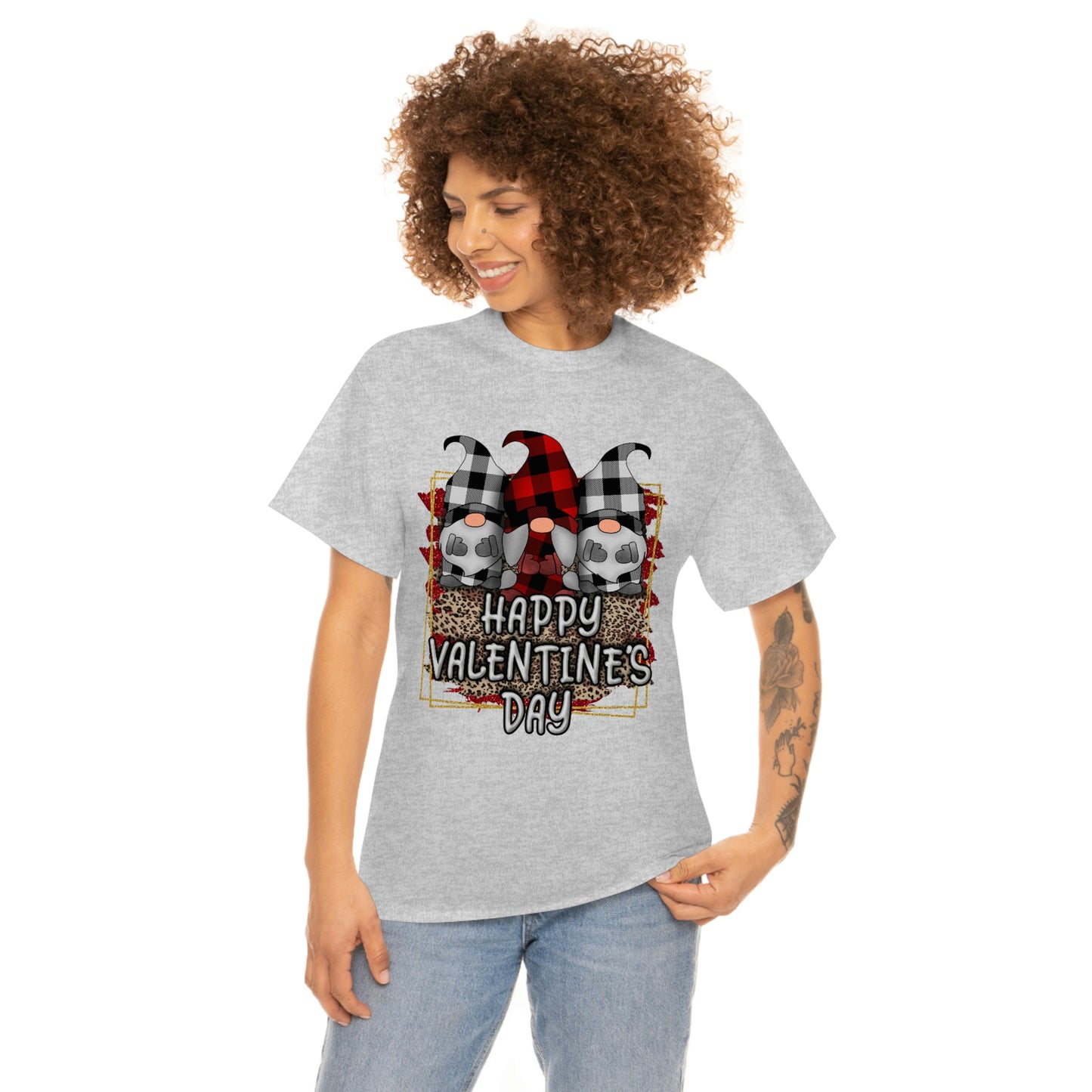 Gnome Buffalo Plaid Valentine Tshirt, Valentine Shirt, Gnome Shirt ,Unisex Heavy Cotton Tee