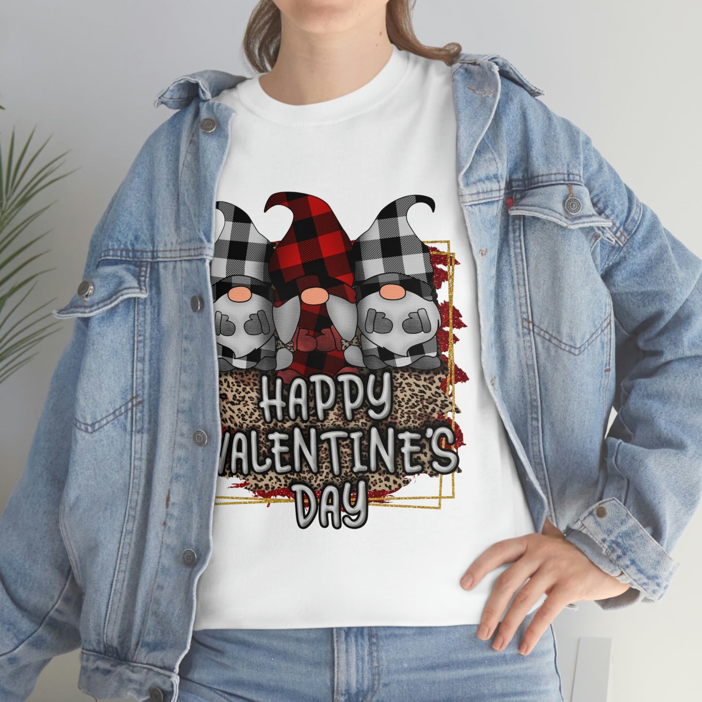 Gnome Buffalo Plaid Valentine Tshirt, Valentine Shirt, Gnome Shirt ,Unisex Heavy Cotton Tee