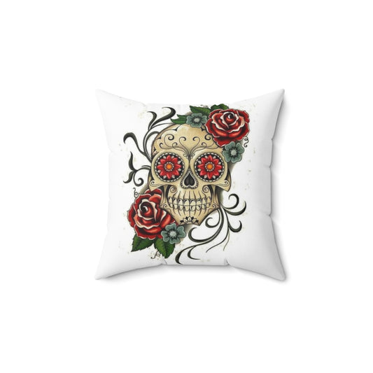 Day of the Dead Pillow, Halloween Pillow, Skull with Roses  Polyester Square Pillow