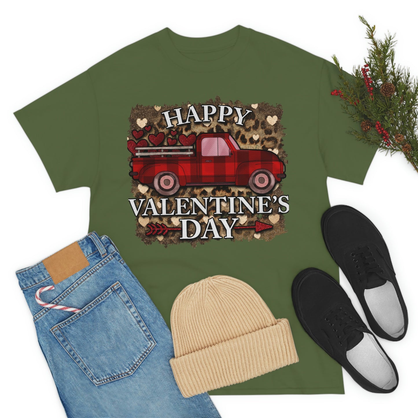 Happy Valentine Country Truck Shirt, Unisex Heavy Cotton Tee