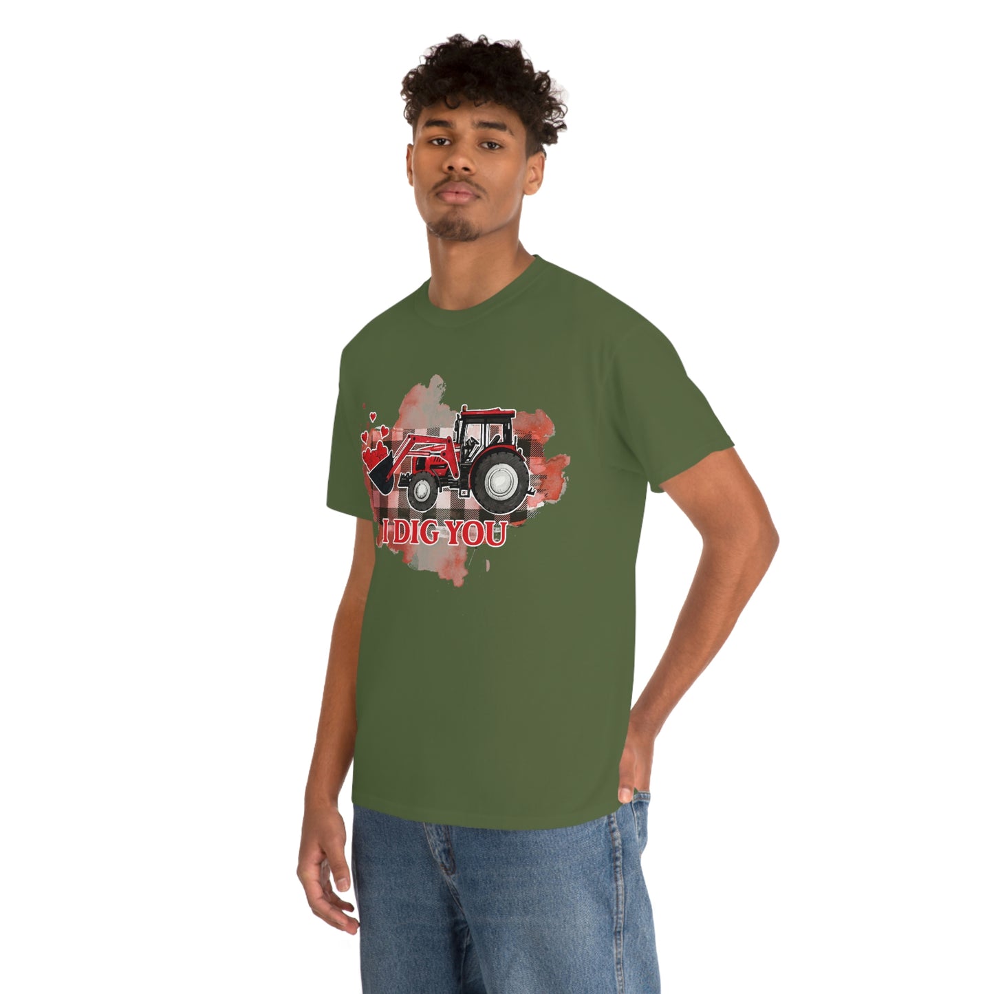 I Dig You Tractor Valentine Tshirt Unisex Heavy Cotton Tee