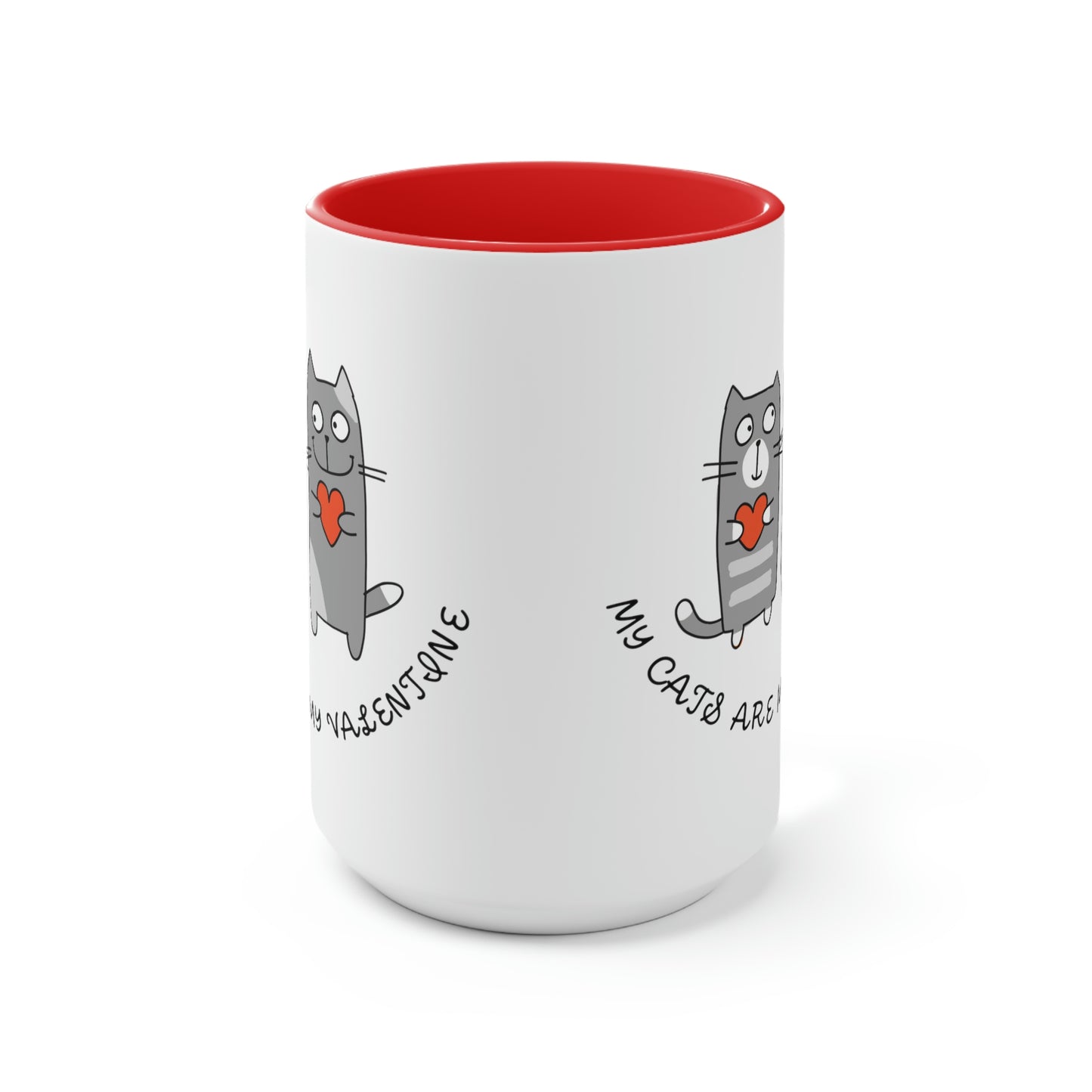 My Cats are my valentine Two-Tone Coffee Mugs, 15oz, Valentine Gift, Pet Lover Valentine Mug